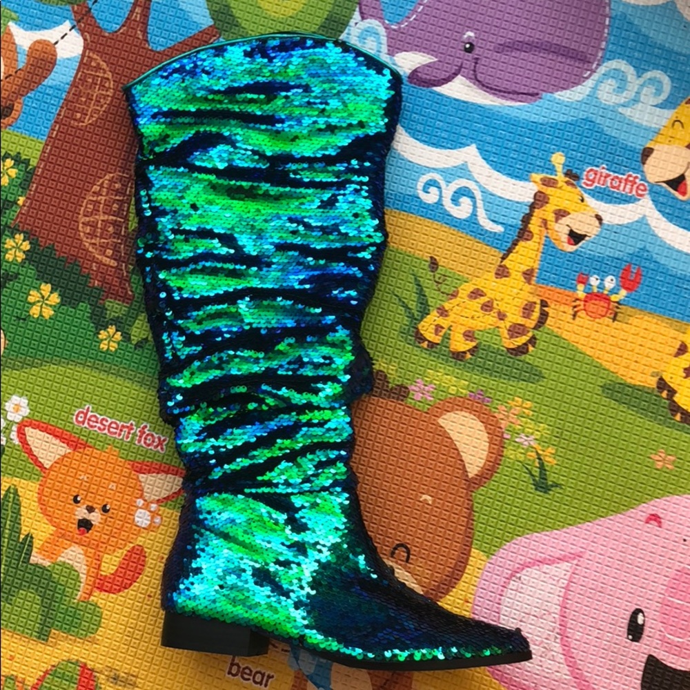 Mermaid sequin slouchy cowboy knee high boot - Picture 4 of 6